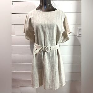 Striped Belted Linen-Blend Dress - Kiabi (Size 42 / US 10)